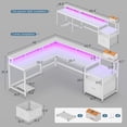 thumbnail image 2 of L-Shaped Computer Desk with LED Lights & Charging Station, Reversible Office Desk with Monitor Stand & Print Shelf, White, 2 of 9