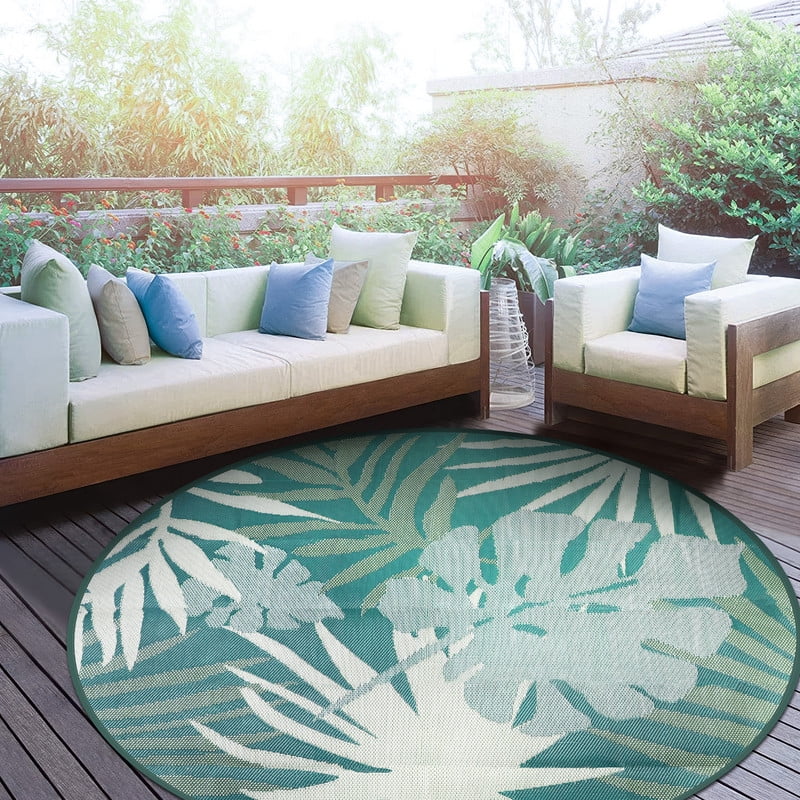 Aonewoe Round Outdoor Rugs 6Ft Waterproof Patio Plastic Straw Rug Reversible Camping Carpet Indoor Outdoor Area Rug for Patio,Deck,Balcony,Picnic,Beach,Outside