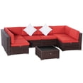 thumbnail image 1 of Outsunny 7 Pieces Patio Furniture Set, Garden Sofa Set, Outdoor PE Rattan Sectional Conversation Furniture Set w/ Tempered Glass Coffee Table & Cushion for Garden, Backyard, Red, 1 of 10