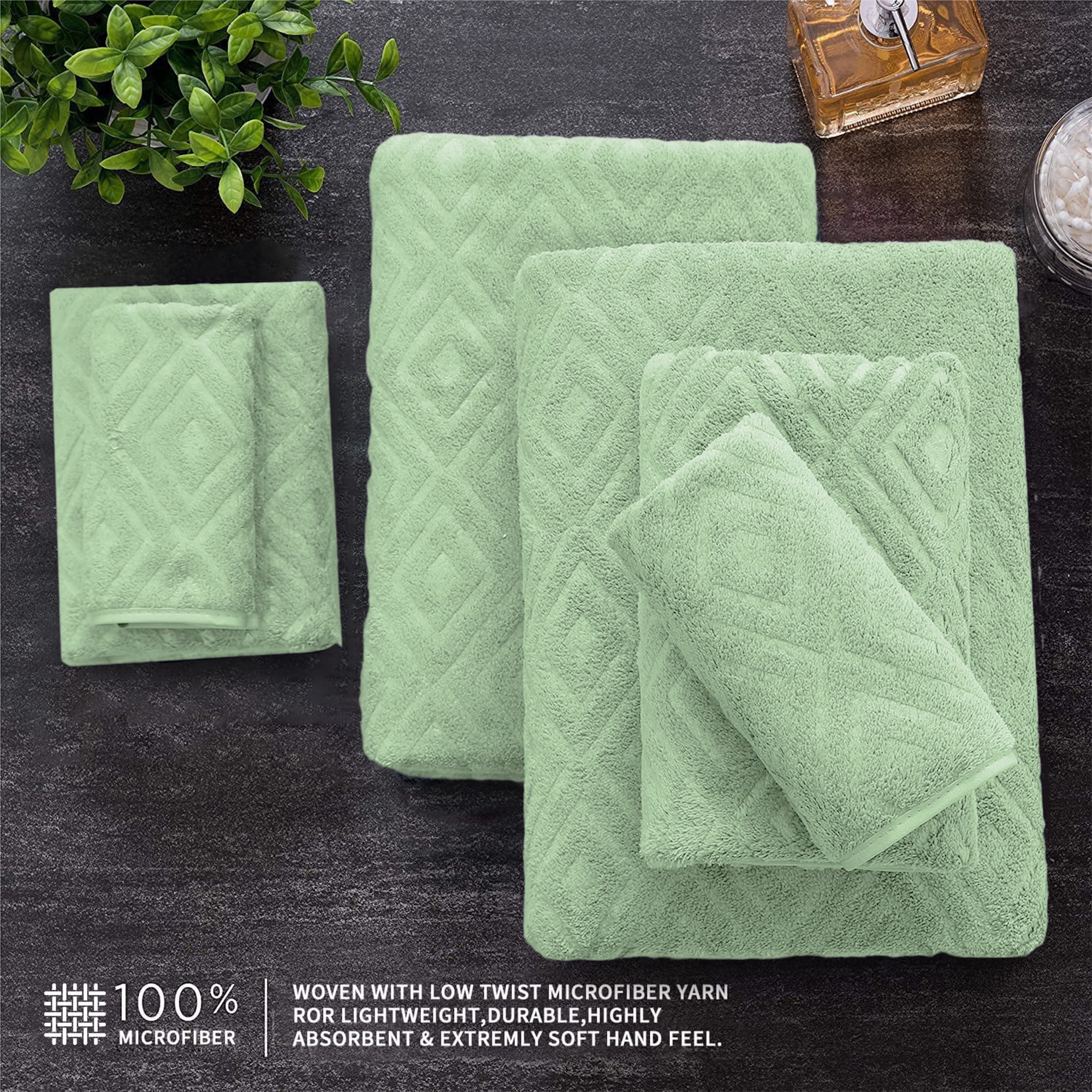 Jessy Home Light Green Bath Towel set of 8, 2 Oversized Bath Towels, 2 Hand Towels, 4 Washcloths-600 GSM Soft Towel Set