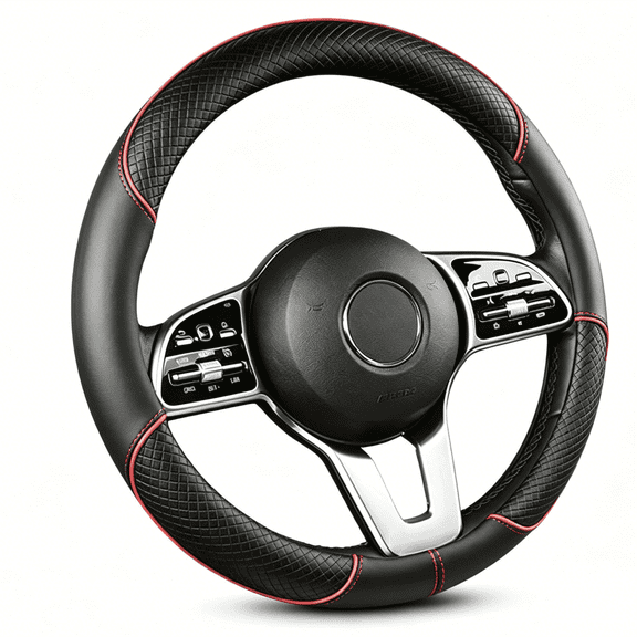 XUKEY 15'' Car Steering Wheel Cover PU leather Breathable Anti-slip Accessories Black