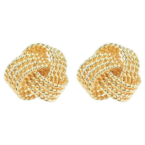 HHBEAUTY 18K Gold Plated Twisted Love Knot Stud Earrings - Lightweight Italian Design Twisted Earrings for Women, Yellow Gold Shiny and Textured Triple Love Knot Stud Earrings