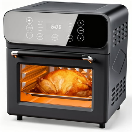 TINANA 10 QT Air Fryer Oven, 8 Preset Functions, LED Smart Touch Display, Oil-Less Cooking, Visible Window, Black