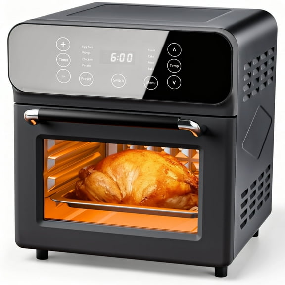 TINANA 10 QT Air Fryer Oven, 8 Preset Functions, LED Smart Touch Display, Oil-Less Cooking, Visible Window, Black