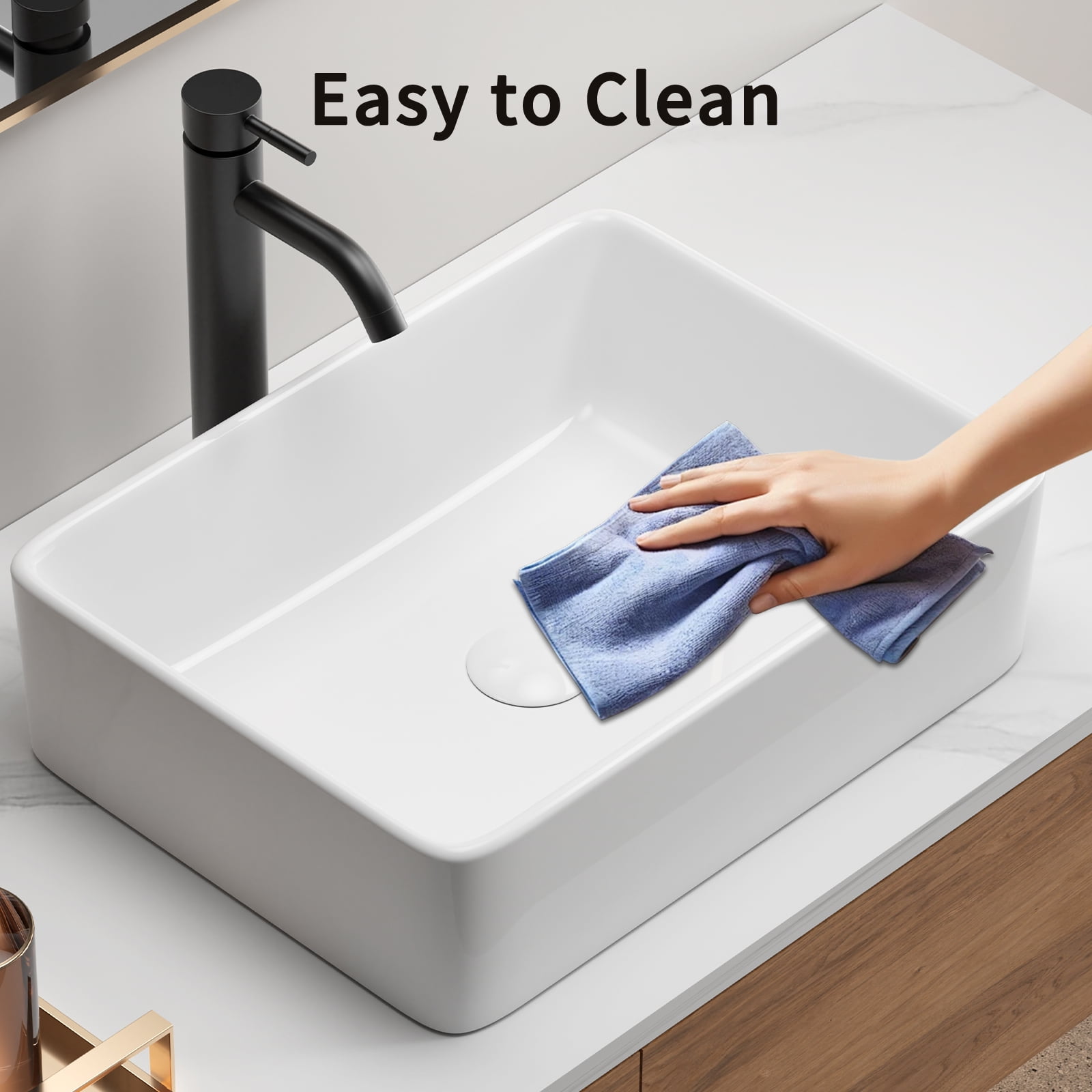Homy Casa Modern Rectangular Bathroom Sink – Sleek Design for Contemporary Bathroom Décor, White