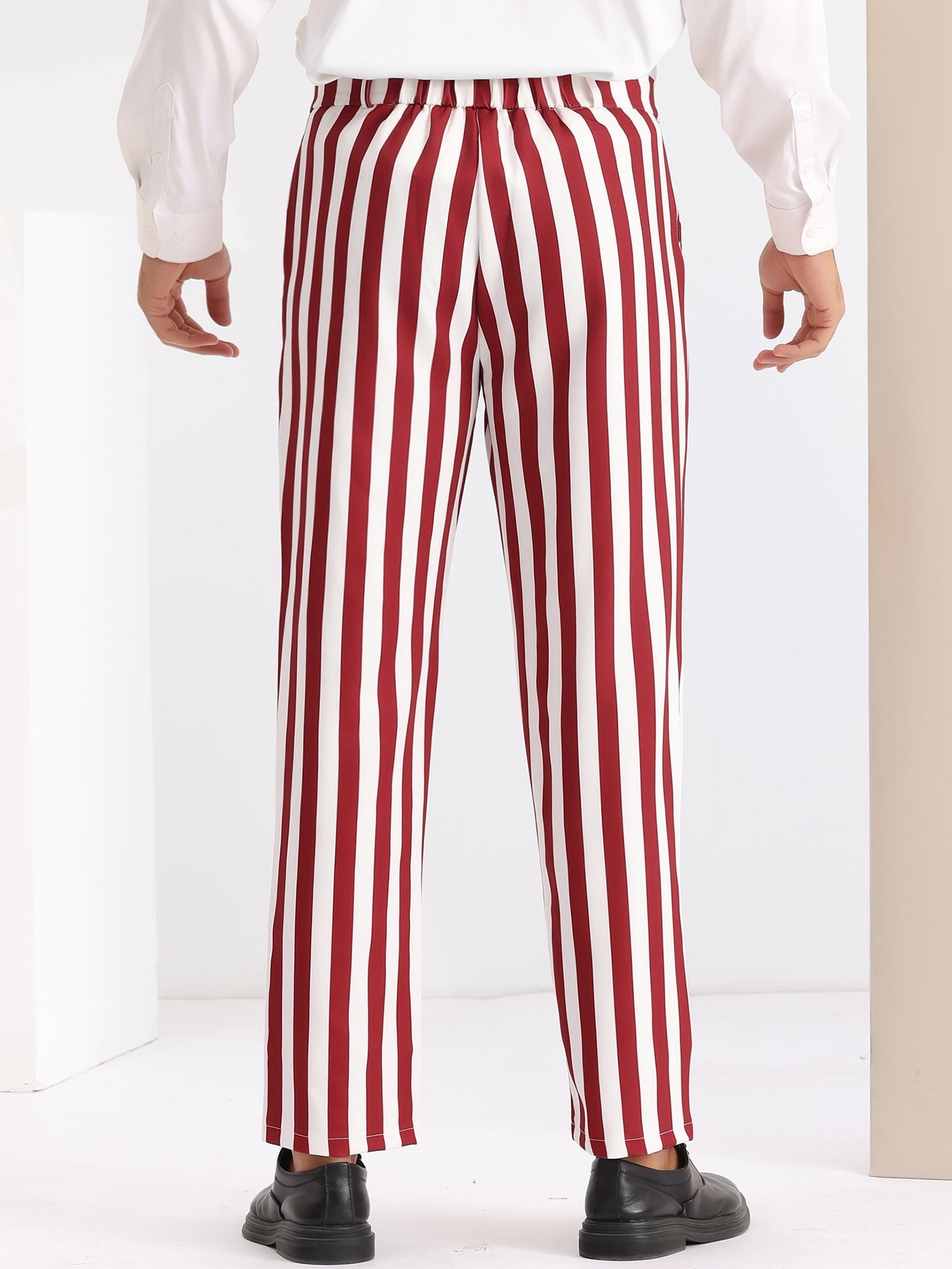 DARING DIVA Men's Striped Dress Pants Straight Leg Color Block Business Trousers 30 Red White