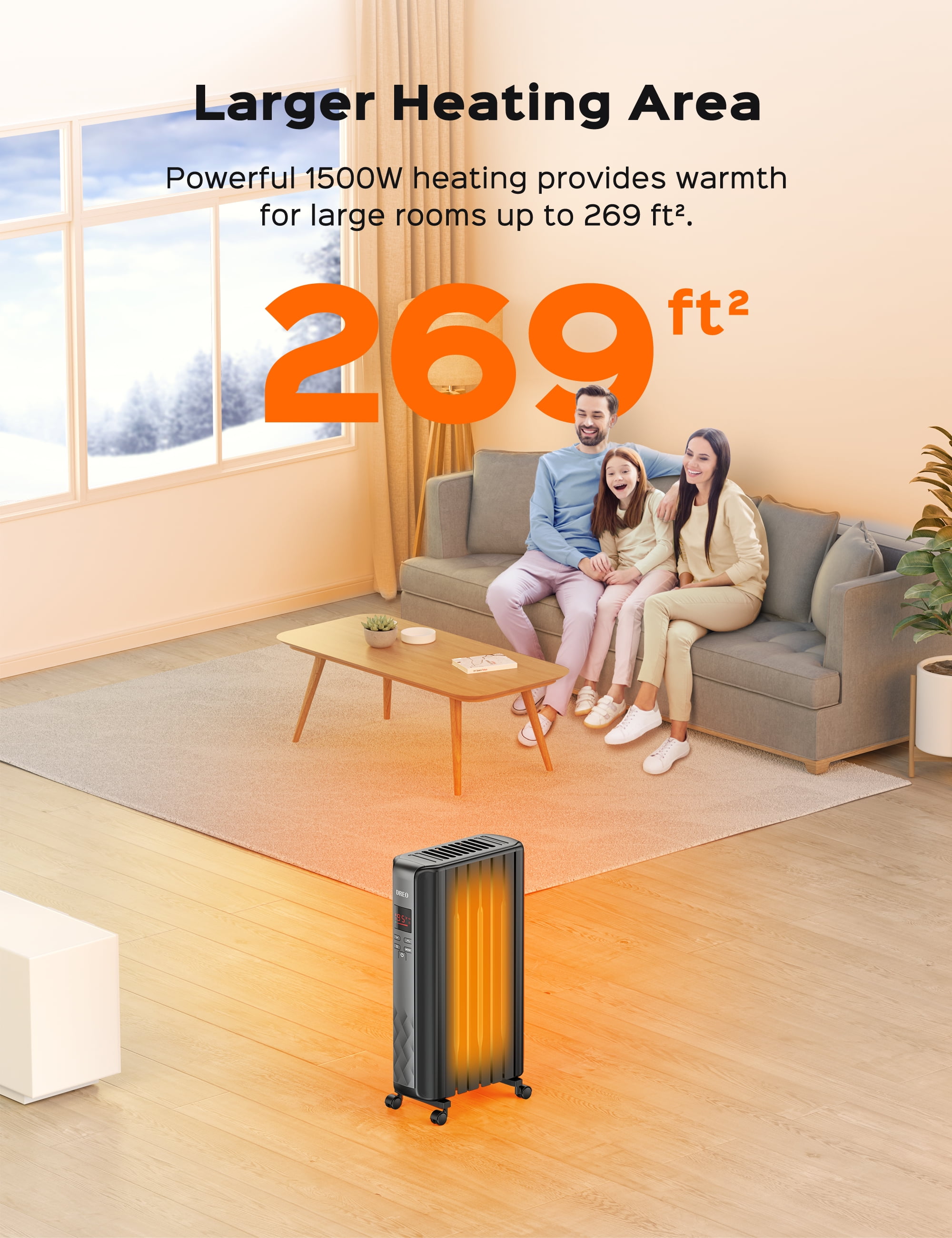 Dreo Radiator Heater, 2023 New 1500W Electric Portable Space Oil Filled Heater with Remote Control for Home, 4 Modes, Overheat & Tip-over Protection, 24h Timer, Digital Thermostat, Quiet, Indoor