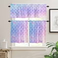 thumbnail image 2 of Mermaid Tail Kitchen Curtains Valance and Tier Set Rainbow Gradient Overlay Rod Pocket Short Curtains for Small Window 3 Pieces Set for Bedroom Bathroom Cafe (54" x 18"+27" x 24"), 2 of 7