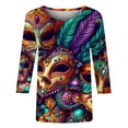 thumbnail image 5 of Cavosen Carnival Day Womens 3/4 Sleeve T Shirts Casual Festival Mardi Gras Crewneck Tops Mask Graphic Print Blouse Holiday Trendy Shirts Loose Workout Tees Party Shrove Tuesday T-Shirts 2XL, 5 of 5