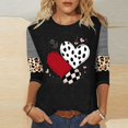 thumbnail image 2 of Plus Size Valentines Tops for Womens Cute Going Out Tee Plaid Leopard Heart 3/4 Sleeve Shirt Blouse, 2 of 4