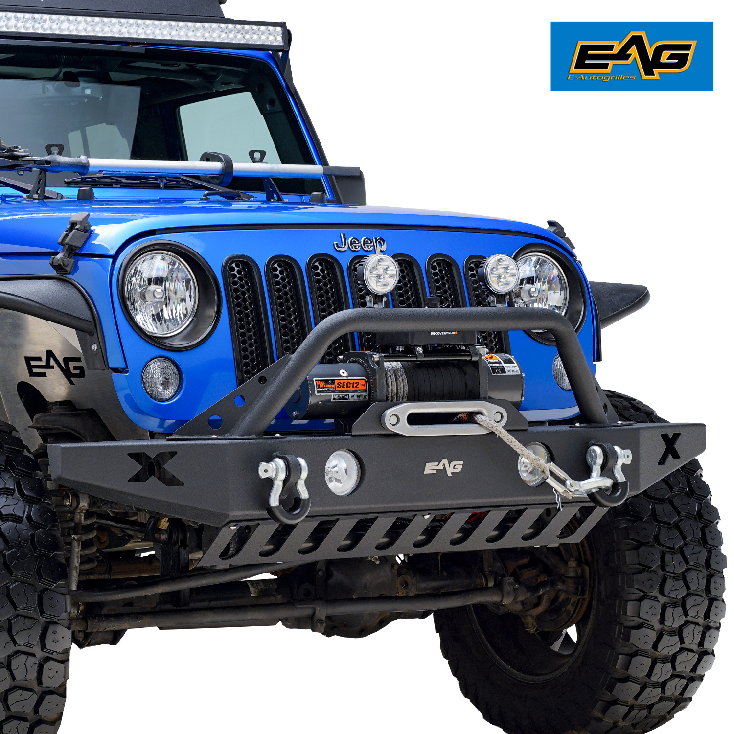 EAG Front Bumper Rock Crawler with Lower Skid Plate & Winch Plate Fit