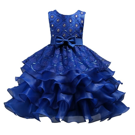 

Wedding Flower Girl s Ruffles Lace Cute Bow Waist Evening Dress up