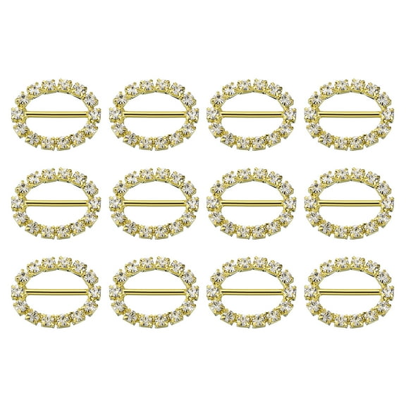 Uxcell Rhinestone Ribbon Buckle, 12Pcs 20 x 16mm Crystal Ribbon Buckle Sliders Belt Buckle for Wedding, Gold, White