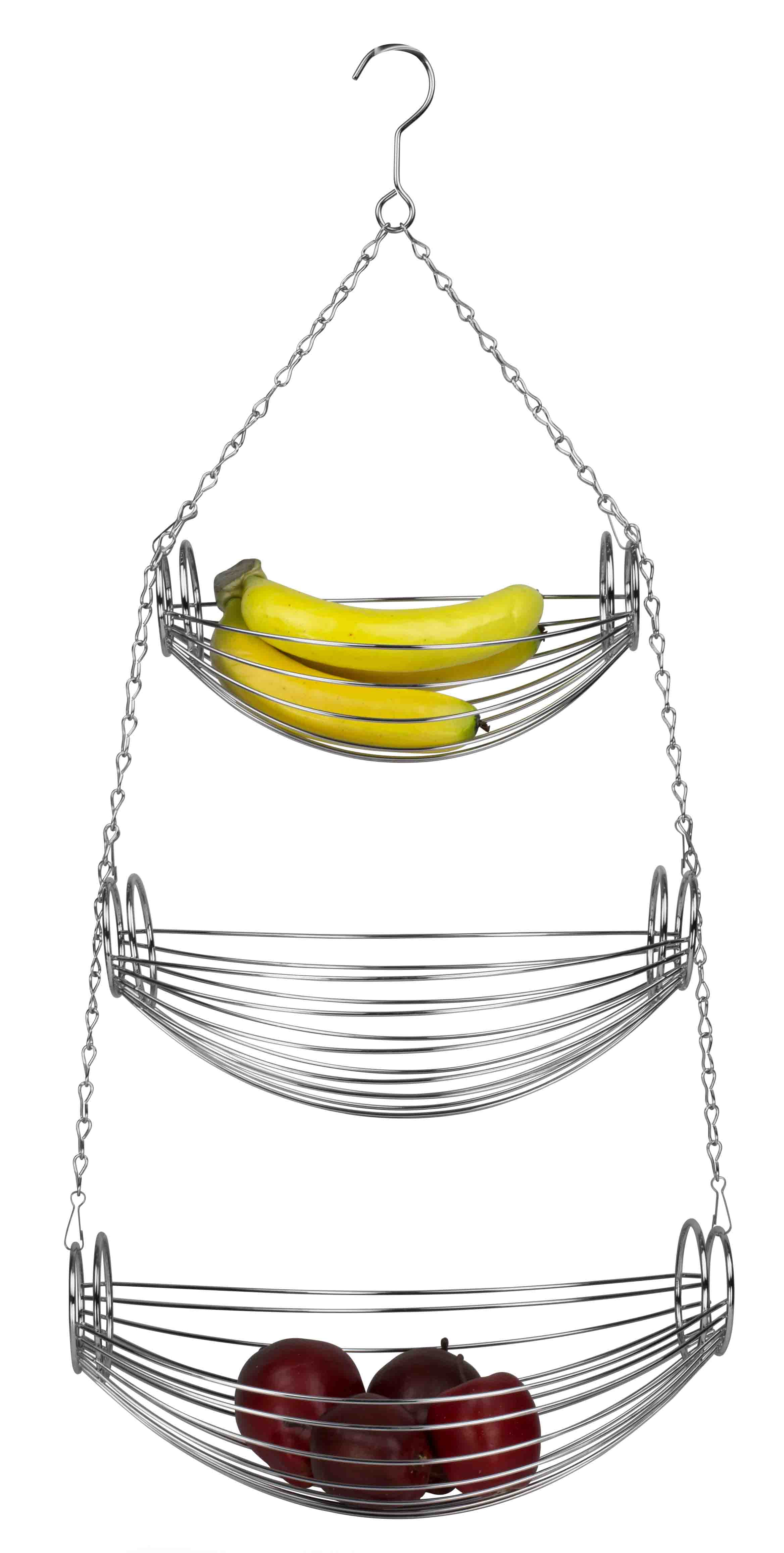 RSVP 3-Tier Hanging Fancy Chrome Wire Fruit Basket