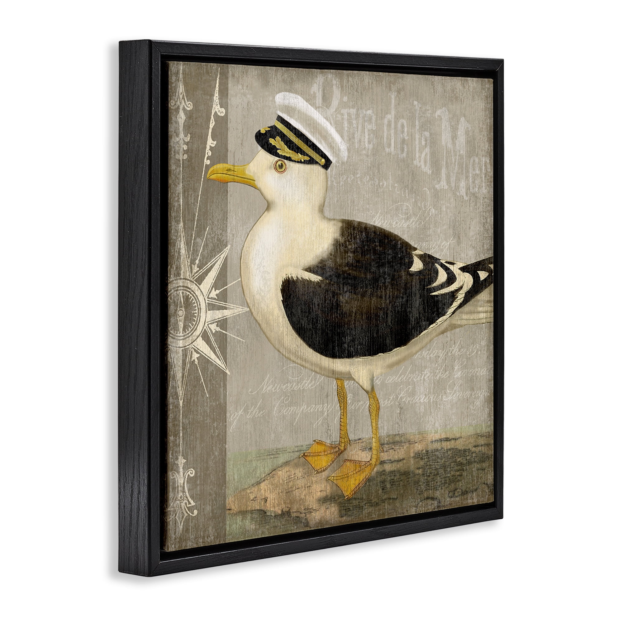 Stupell Industries Little Maritime Seagull Black Framed Floater Canvas Wall Art, design by Suzanne Nicoll