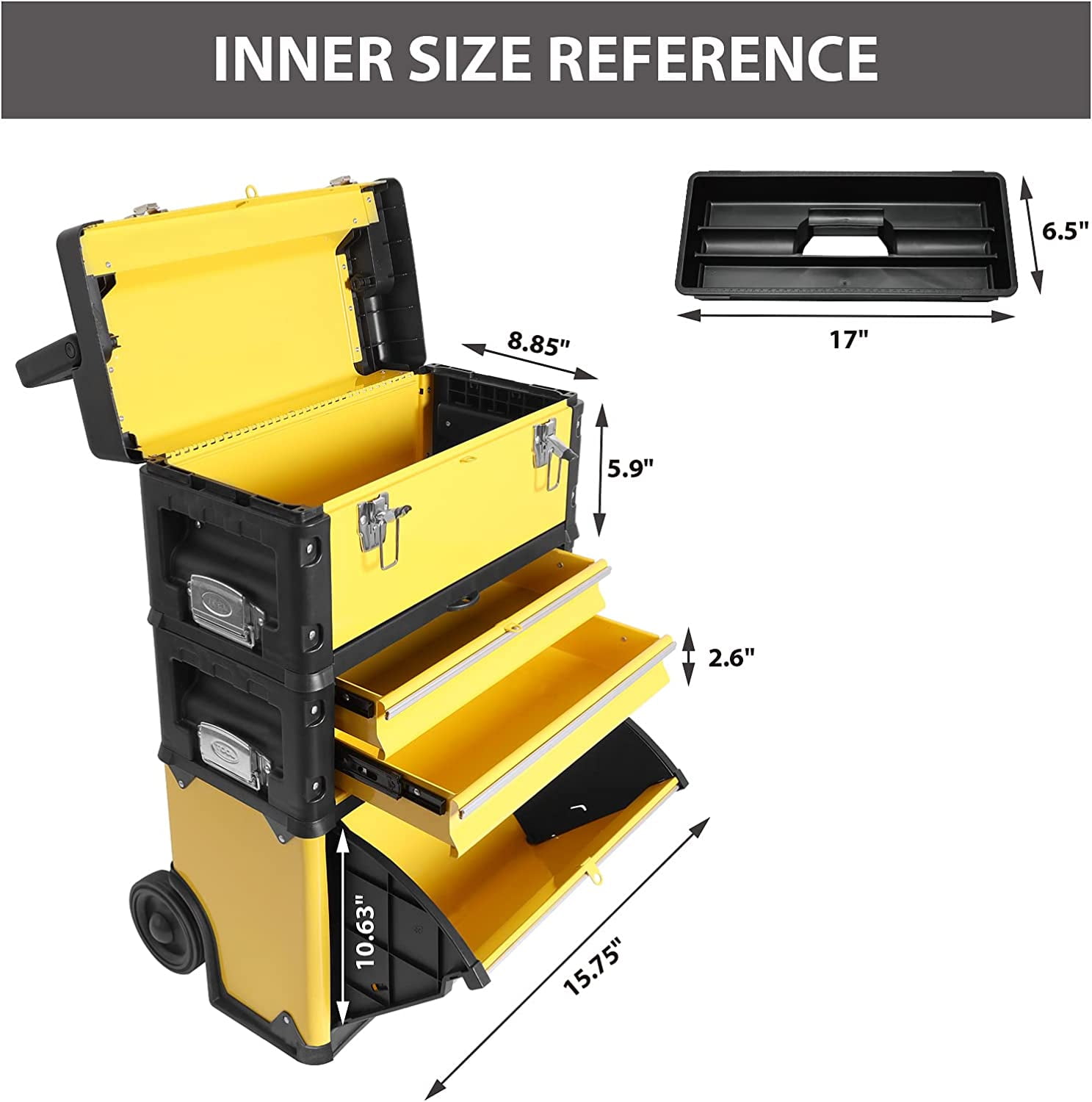 Big Red  Stackable Rolling Tool Box/Chest/Cabinet with Drawerd and Wheels for Garage Workshop,Yellow,W305ABDY