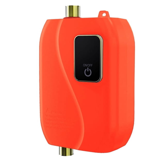 3000W/3500W Instant Water Heater, 110V US Plug, Orange Stainless Steel Shell, IPX4 Waterproof, 20-50℃ Temperature Adjustable via Water Flow Control, Fahrenheit/Celsius Switchable, G 1/2" Interface,