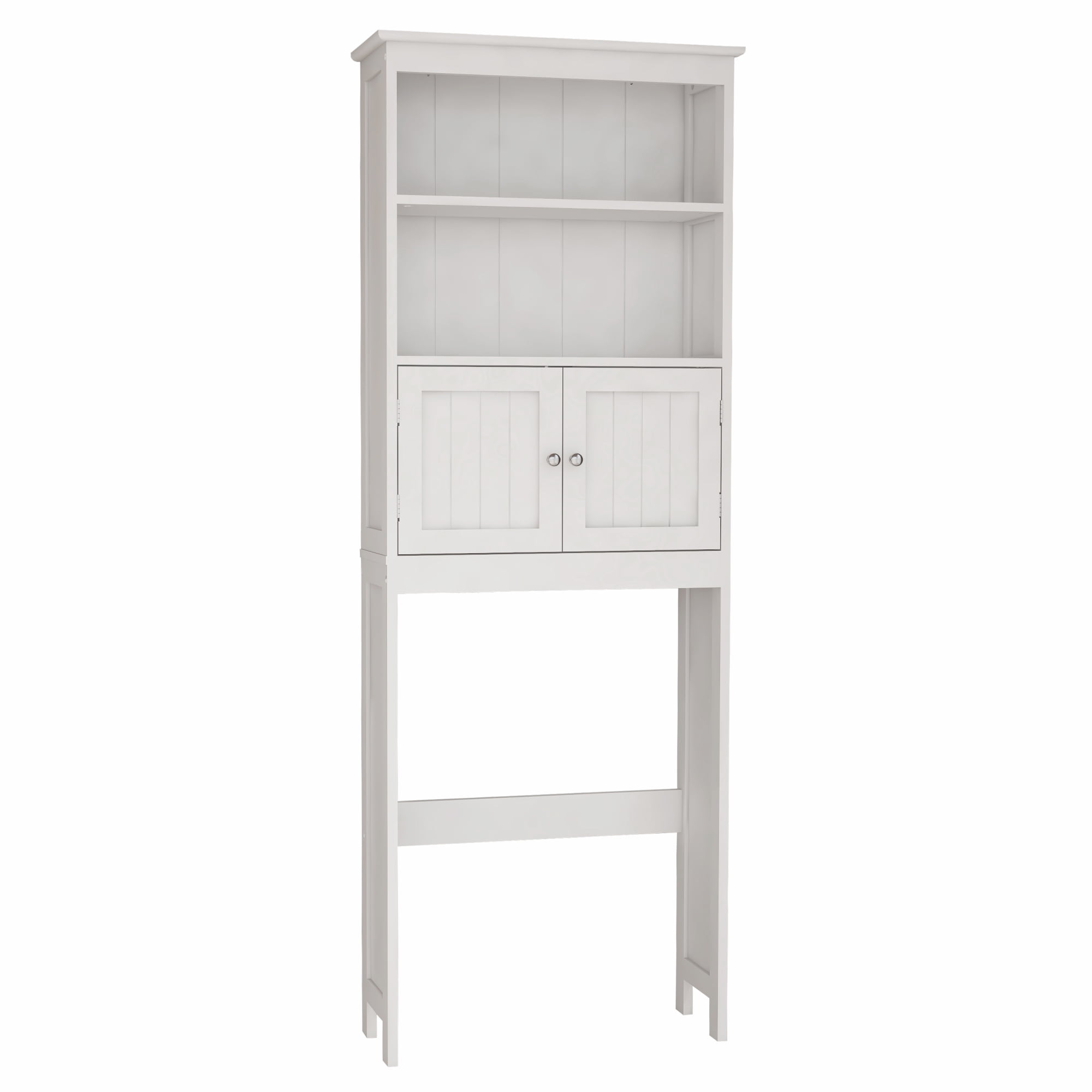 White Over-the-Toilet Storage Rack with Doors and Shelves