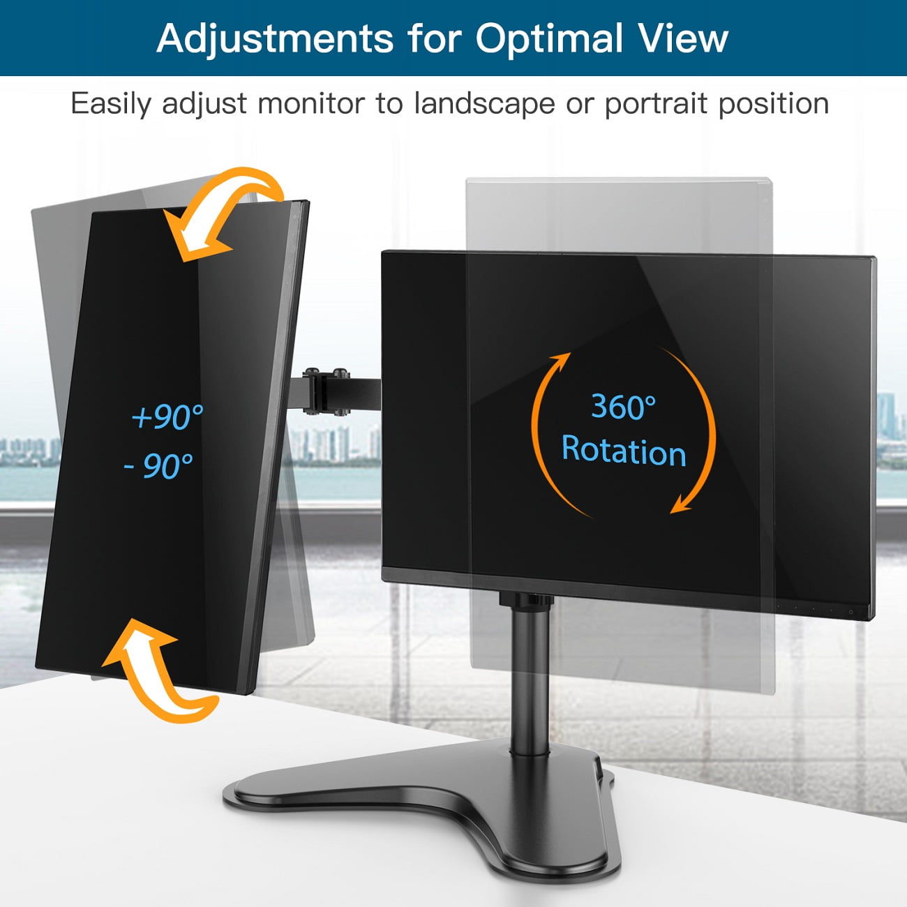 Dual Monitor Stand for Two 13-32 inch Flat Curved LCD Screens with Swivel, Tilt, Rotation & Height Adjustable Free Standing, Black