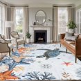 thumbnail image 2 of Oceans Large Area Rugs 8x10 ft Coastal Orange Blue Sea Turtles Starfish Coral Gradient Washable Rug Non Slip Indoor Carpet Absorbent Floor Mat for Living Room Bedroom Dining Room, 2 of 9