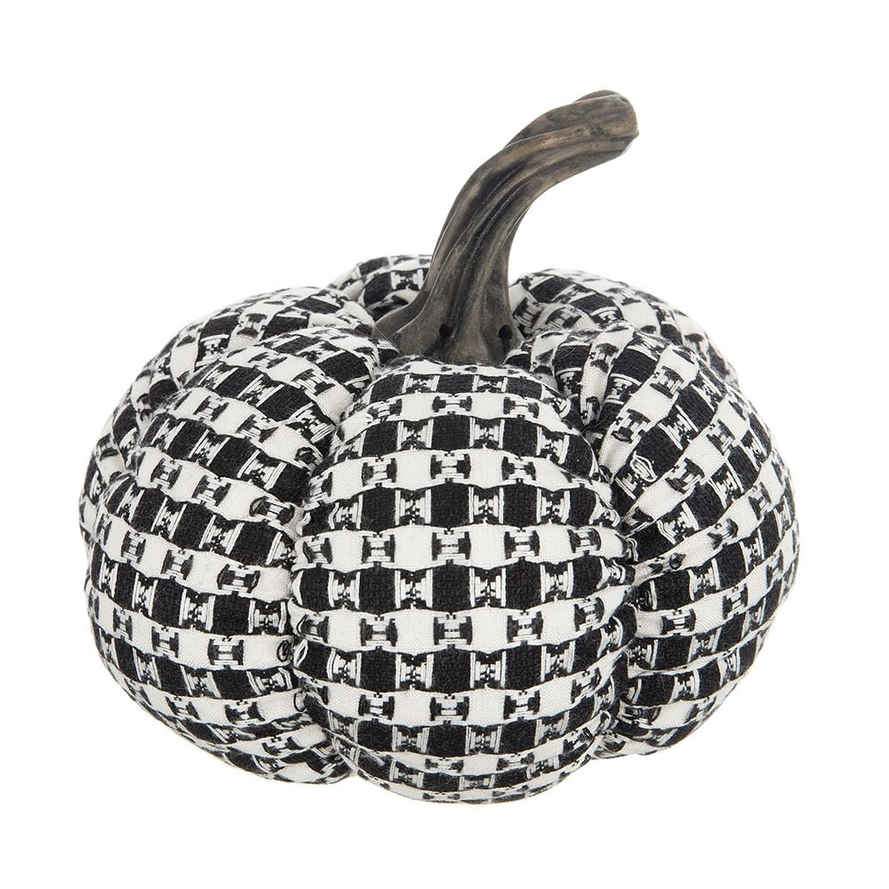 Set of 2 7x7x6.7IN Fabric Black-White Plaid Pumpkin Decor for Farmhouse Indoor Tabletop Display