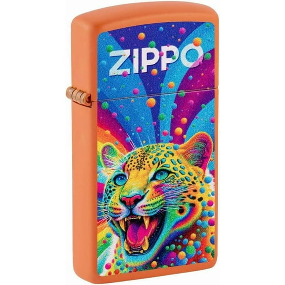 Zippo Lighter - Custom Message Engrave Slim, Leopard Design Orange Matte 46018