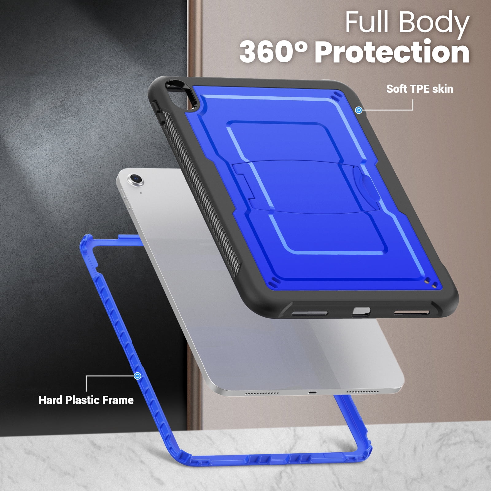 Allytechgroup Case for Apple iPad (A16) 11th Generation 11 inch 2025 Model with Pencil Holder/Kickstand Hard PC + Soft TPE Bumper Rugged Slim Stand Shockproof Shell Heavy Duty Protection Cover, Blue