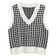 thumbnail image 2 of jinghuiyue Women Sweater Vest V Neck Knit Sleeveless Pullover Tank Oversized Houndstooth Pattern Preppy Fashion Uniform Waistcoat S, 2 of 5