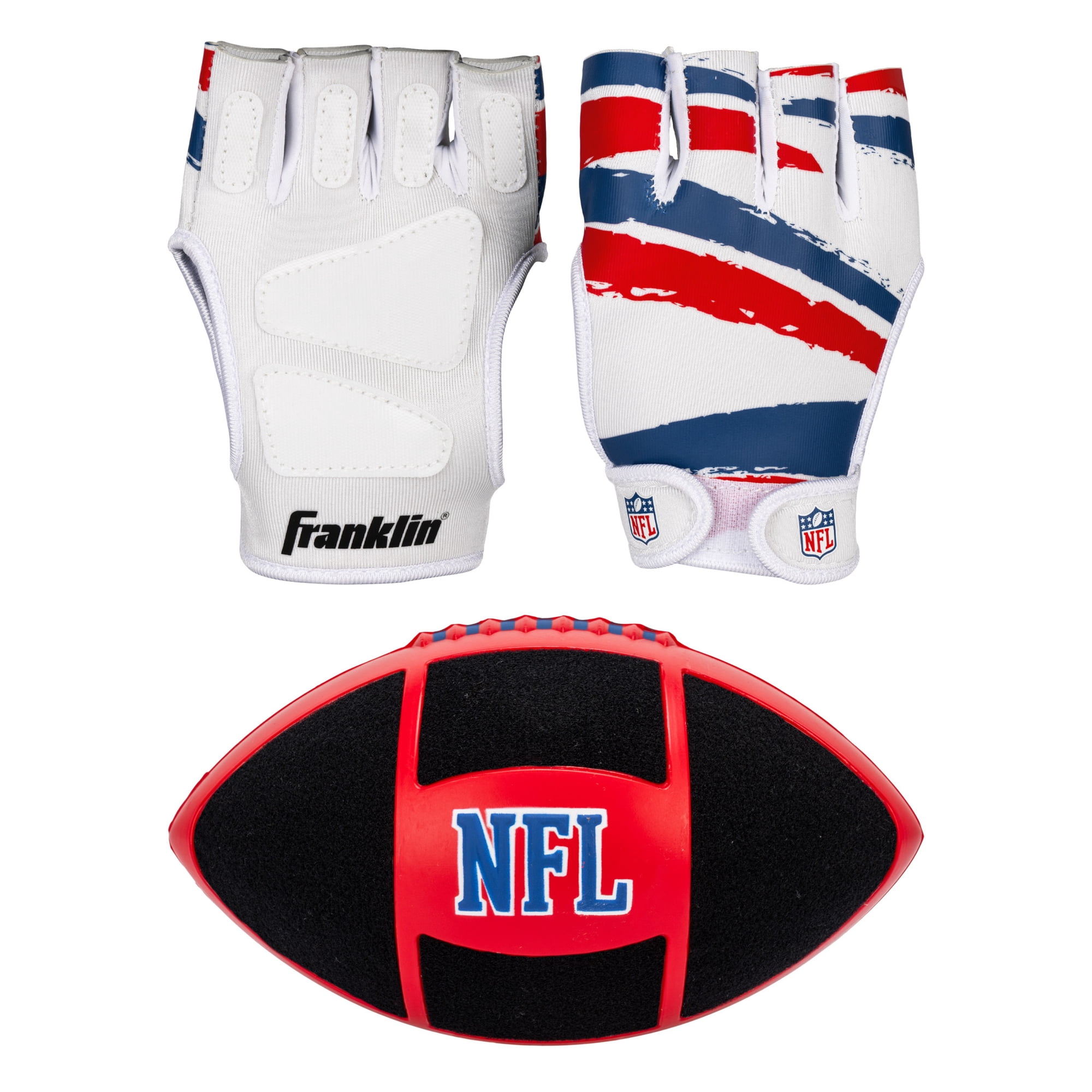 Franklin Sports NFL Kids Football + Receiver Glove Set - NFL Sticky Fingers Easy Catch Junior Ball+ Gloves - Foam Football with Self-Stick Cover
