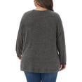 thumbnail image 3 of Plus Size Sweatshirts for Women 2025 Fall Side Split Long Sleeve Crew Neck Casual Pullover Loose Knit Blouse Top 4X Black Gray, 3 of 6