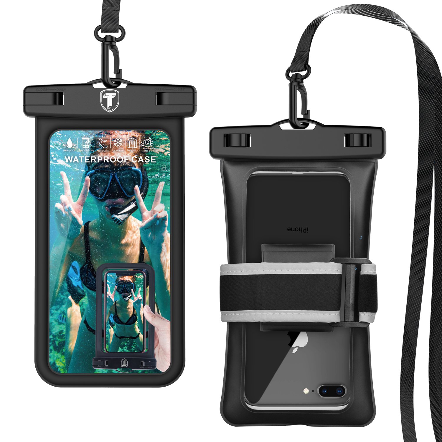Takfox Waterproof Case IPX8 Phone Pouch Dry Bag for iPhone 11 Pro Max/Xs Max/XR/SE 2020, Galaxy Note 20/S20 Ultra/S20+/A71/A11/A21/A51/A01, LG K51 K31 V60 & Reflective Armband Cell Phone Dry Bag,Black
