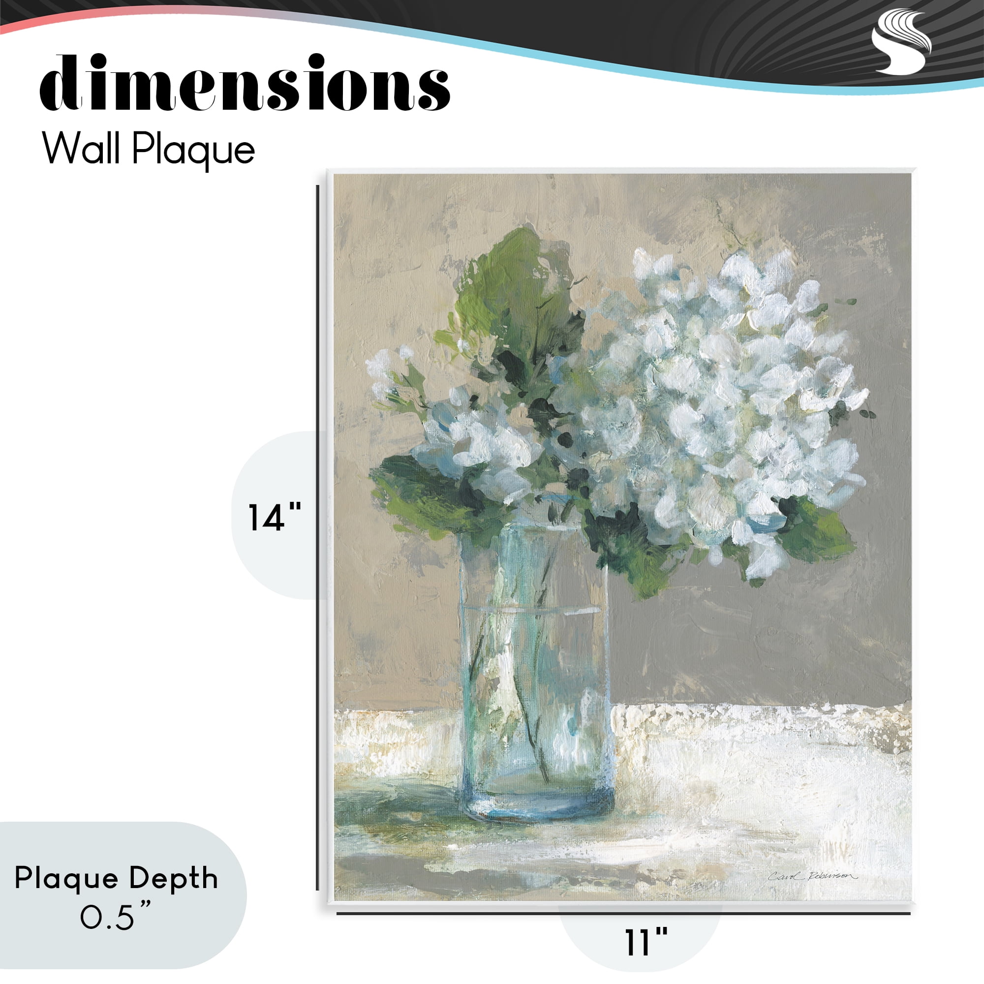 Stupell Industries Serene White Hydrangeas in Glass Wall Plaque Art, design by Carol Robinson