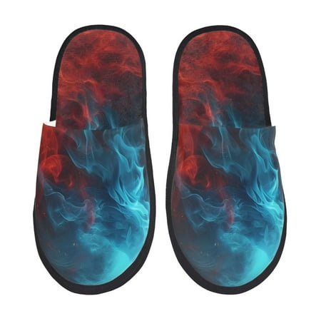 Balery Red And Blue Fire Slient Indoor Furry Fleece Comfort House Shoes Soft Non-Slip Home Shoes Cotton slippers House Slippers-- Medium