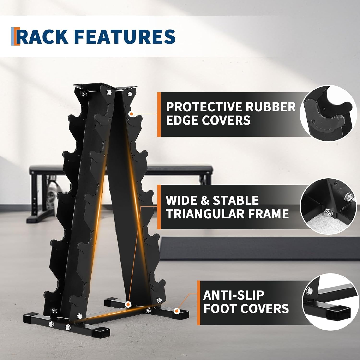 OUTGOODS Dumbbell Rack Stand Only, A-Frame Weight Storage Organizer, Black Powder-Coated