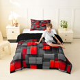 thumbnail image 3 of Manfei 3D Geometric Cubes Twin Comforter Sets, Gray Red Checkered Bedding Set, Black Reversible 2 Pieces, 1 Comforter and 1 Pillowcase, 3 of 6