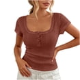 thumbnail image 2 of Uootdi Casual Tops for Women Square Neck Button Front Short Sleeve Tees Soft Breathable Fitted Everyday Fashion Blouses Gift, 2 of 6
