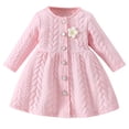 thumbnail image 4 of PXLKNZH Toddler Baby Girl Knitted Sweater Dresses Appliques Flower Casual Sweater Long Sleeve Dress for Girls Fall Winter Outfit 3-24Months Pink,12 Months, 4 of 8