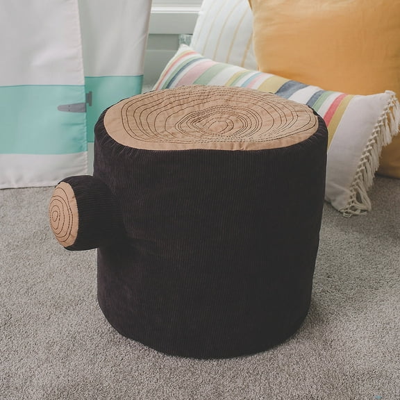 MindWare Tree Stump Stool Pouf for Kids, 14 x 19 inch, Polyester Seat, Easy to spot Clean