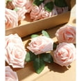 thumbnail image 3 of Artificial Foam Rose Flowers, 25 Pcs Fake Roses DIY Bouquets Boutonnieres with Leaves and Stems for Wedding Bridal Shower Banquet Party Centerpieces Decor (Pink Champagne), 3 of 7