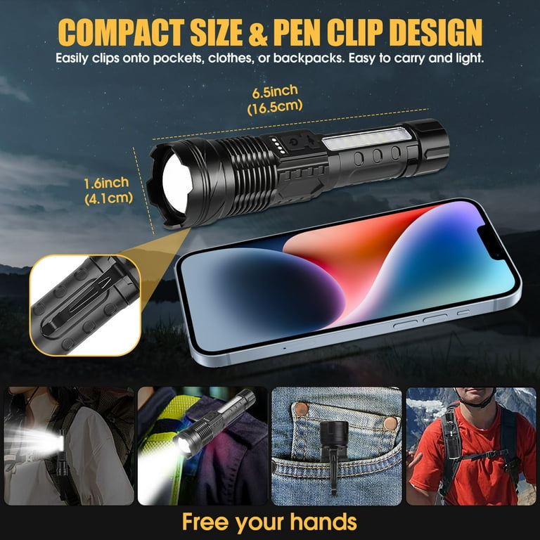 1/2pcs Mini USB Rechargeable, LED Flashlight With Built-in Battery, Small  Portable Home Zoomable Pocket Torch Lamp With Clip, Outdoor Camping Fishing