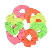 Motique Accessories Set of 8 Neon Color Solid Scrunchies Hair Scrunchy (Pink Yellow Green Orange)