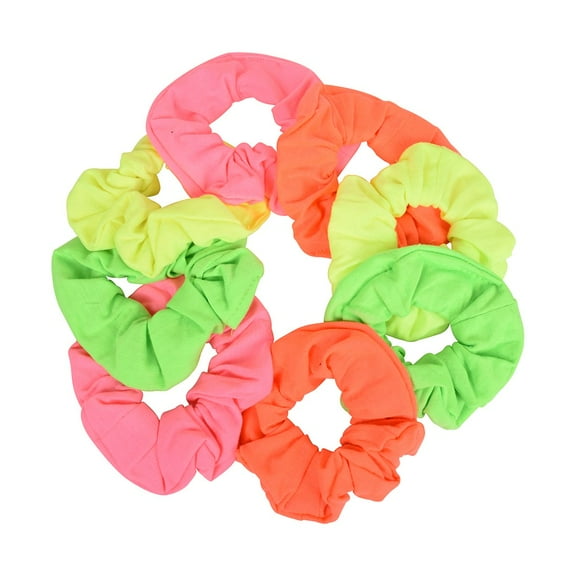 Motique Accessories Set of 8 Neon Color Solid Scrunchies Hair Scrunchy (Pink Yellow Green Orange)