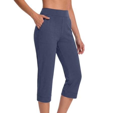 Womens Soft Yoga Pants Women s Capris Yoga Pants with Pockets Dressy Casual High Waisted Stretchy Cropped Active Golf Pants Navy M