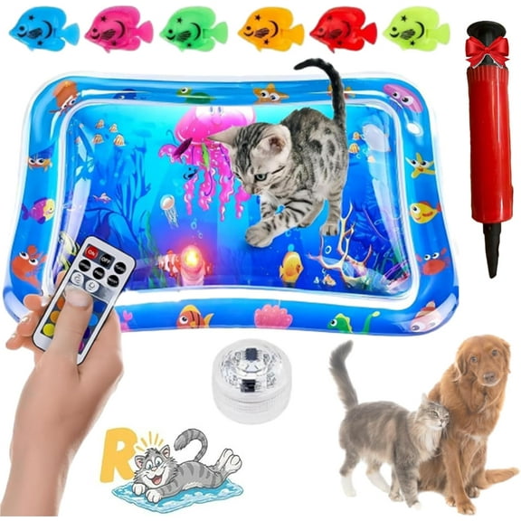 Glow Pad for Cats, Multi-color Lighted Cat Water Play Mat with Floating Fish, Motion-Activated Glowpad for Cat, Thickened Leak-Resistant Pet Interactive for Indoor Play