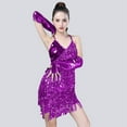 thumbnail image 2 of KHONTS Women's Sequins Tassel Latin Dance Dress Flapper Cocktail Party Dresses Rumba Ballroom Outfits with Gloves Purple One Size, 2 of 4