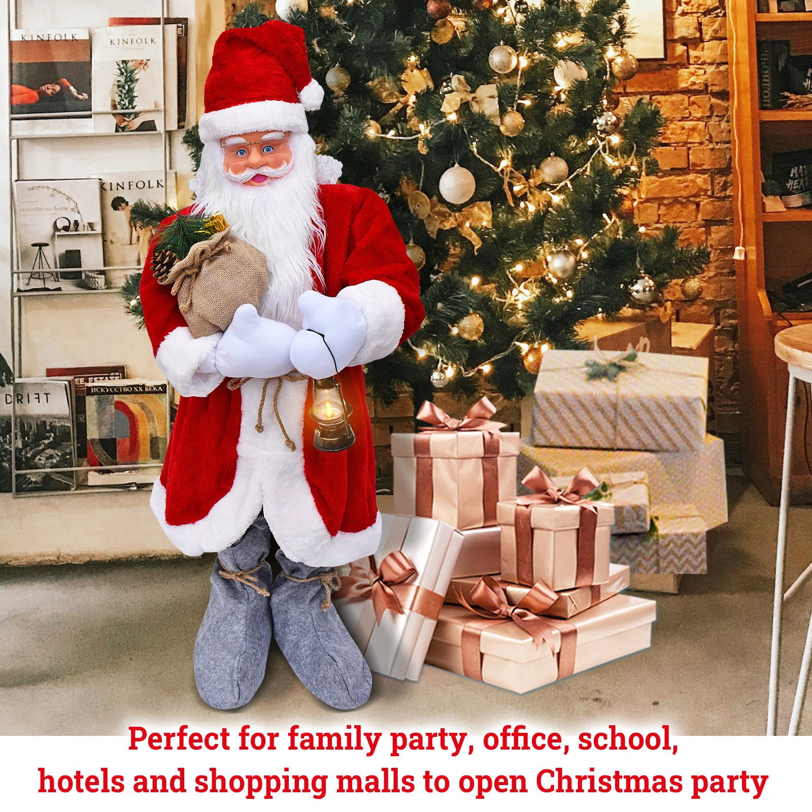 SUNNYOUTDOOR Christmas Singing Moving Santa Claus Xmas Toy Electric Music Doll Ornament with Lighting Handheld Lamps