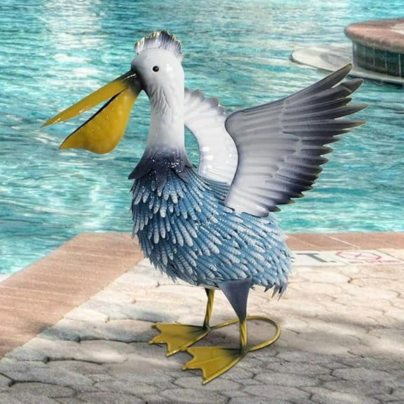 19 Inch Metal Pelican Statue for Outdoor Decor, Coastal Ocean Bird Statue, Garden Pelican Sculpture for Patio, Pond, Pool, and Backyard Decoration