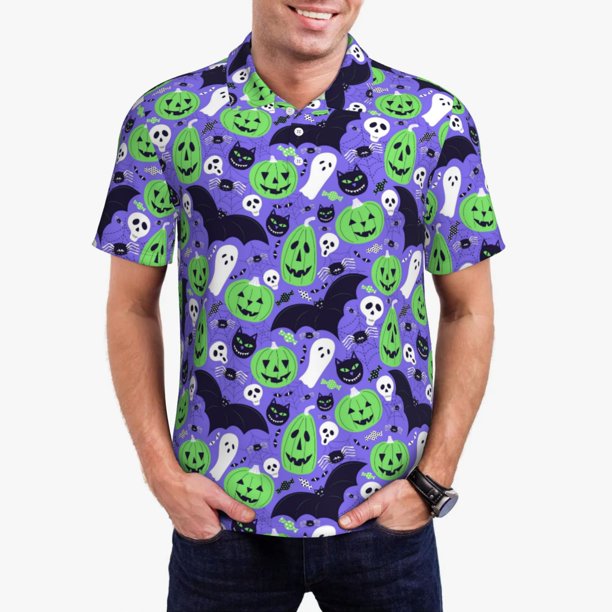 Balery Cute Halloween Camisa Polo de Hombre con Estampado, de Manga Corta y Tejido Medio, Camisa Tipo Golf Polo-Small
