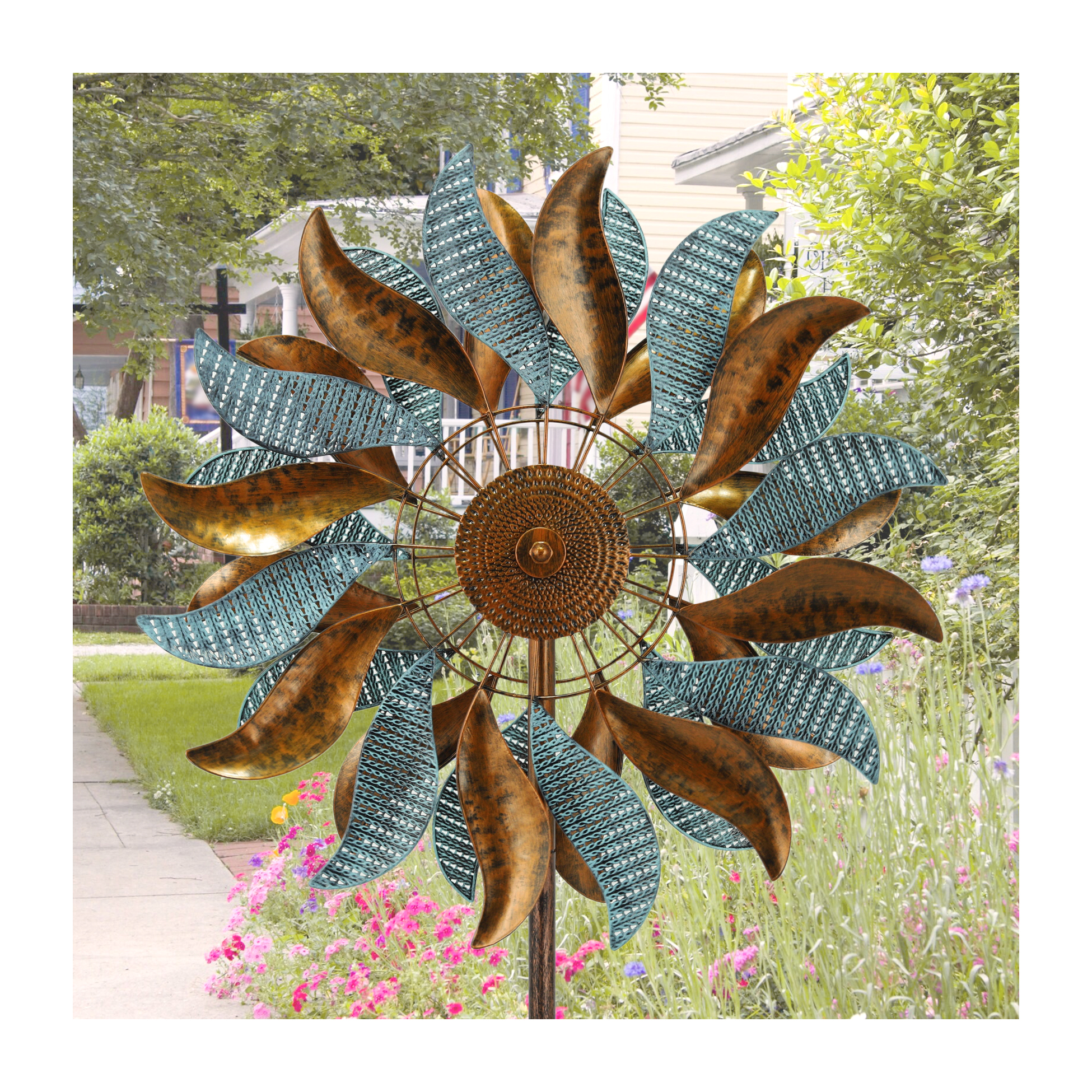 Cyan Oasis Outdoor Wind Spinners Garden Metal Windmill