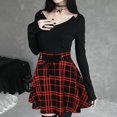thumbnail image 2 of Women's Gothic Punk Plaid Pleated High Rise A-line Flare Mini Skirt Red XXL, 2 of 7